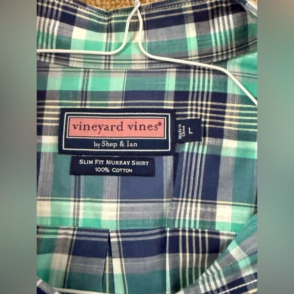 Vineyard Vines SLIM Murray button down shirt  blue / green & white plaid check L - Picture 7 of 8